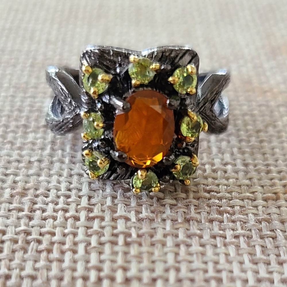 Orange Opal Sterling Silver Ring - image 3
